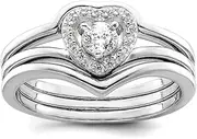 [JewelryWeb] 925 Sterling Silver Rhodium Plated CZ Simulated Diamond Love Heart and Bands Three Ring Set Size 6 1.2mm Wide Statement-Ring for Women and Men