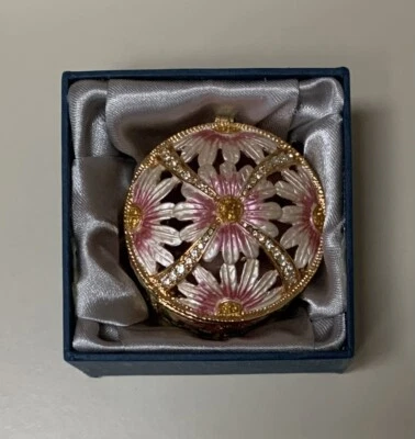 TRINKET BOX Hinged, Hand - Painted Enameled Flowers Ornaments (NEW)