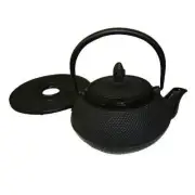 Black Cast Iron Teapot With Trivet By Moda - 35 oz