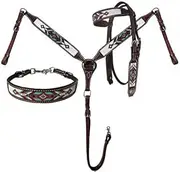 Showman Argentina Cow Leather Headstall & Breast Collar Set w/Teal Navajo Beaded Inlays