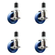 4 Inch 316SS Solid Poly Swivel 1-7/8 Inch Expanding Stem Caster Set Brake SCC