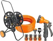 Portable Hose Pipe Reel,Garden Hose Reel Cart, Hose Reel Cart with Hose and Wheels, Durable Powder Coat Finish, Yard Water Planting Outdoor Garden Lawn Water Truck H,One Color-30M Hose