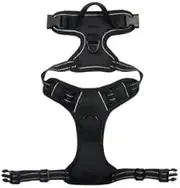Waterproof PU No Pull Adjustable Pet Vest Front Clip Soft Padded Air Mesh Easy Walk Large Dog Harness Set (Black, XL)