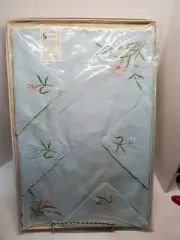 VTG Belcrest Linen Embroidered 8 pc. Easter Blue Floral Placemats & Napkins Set