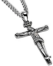 [Kuschelkatze] 925 Sterling Silver Crucifix Necklace, Jesus Cross Necklace for Men, Christian Jewelry for Men Women, Protection Amulet Pedant Necklace, oxidized finish, No Gemstone