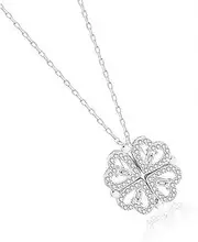 [Jiawu] Transformable Four Leaf Necklace, Silver Four Leaf Collarbone Chain Transformable Cute for Party (White Gold)