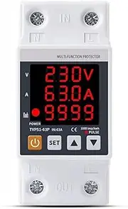 POWTAXBJGD 63A 230V 3IN1 Display DIN Rail Adjustable Over Under Voltage Surge Protector Relay Over Current Protect Kwh Power Watt Meter
