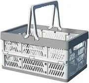 [Hbluefat] Storage Baskets with Handle, Collapsible Hanging Plastic Basket for Organizing,Shopping Storage Crates for Car,Kitchen, Office, Bathroom, and Picnic Organizing (Grey)