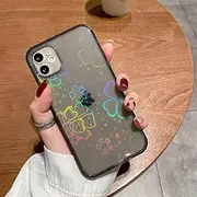 Fashion Gradient Love Heart Leaf Pattern Case for iPhone 14 13 11 12 Pro Max X XS XR 7 8 Plus SE 2 Clear Cover with Hearts,Black Leaf,for iPhone 14Pro MAX