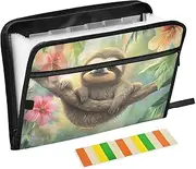 Quteprint 13 Pockets Expanding File Folder with Zipper Closure, Flowers Sloth on Tree Accordion File Folder with Sticky Labels, Letter Size A4 Papers Expandable File Document Organizer