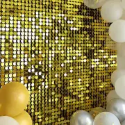 GOLD 10 Panels 12" x 12" Round Sequin WALL BACKDROP Party Events Decorations