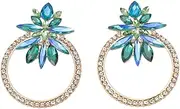[Dsacxixai] Round Rhinestone Geometric Earrings Sparkling Flower Design Alloy Teardrop Shape Holiday Party