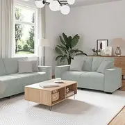[vidaXL] 2 Piece Sofa Set - Light Grey Velvet Couches with Cushions for Living Room/Office - Modern Lounge Design, Metal & Wood Frame, Wide Armrests, Comfortable Upholstered Seating
