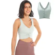 Nevenka Medium Support Sports Bra Scrunched Front Fitness Racerback Vest-Green