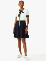 Bow-Neck Pleated Sweater Dress