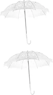 [DEARMAMY] 2pcs White Lace Umbrella Party Umbrella Photo Prop Children White Parasol Macrame Decor Children Lace Umbrella Wedding Umbrellas for Rain Decor Lace Trim Stainless Steel