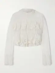 [Chloé] Chloé - Tiered Lace-trimmed Silk-chiffon Blouse - White - FR 34 FR 34 White
