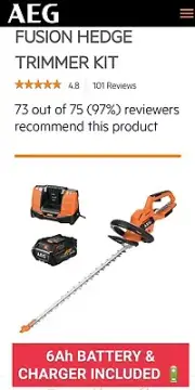 AEG 18V Fusion 550mm NEW Hedge Trimmer (SIX) 6.0Ah Battery & Charger FREEPOST!