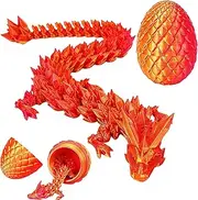 3D Printed Dragon Egg with Surprise Articulated Dragon - Loving Kids, Stress Relief Toys for Adults(Fiery Orange - Red)