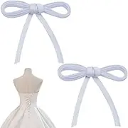 GORGECRAFT 2Pcs Wedding Corset Satin Ribbon White Adjustable Dress Zipper Replacement Gown Corset Satin Ribbon Tie Back Lace up Strap Dress Cord Corset Kit Zipper Extender for Bridal Corset Prom Dress
