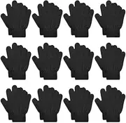 [ONESING] 12 Pairs Kids Gloves - Warm Knitted Winter Gloves Bulk for Girls Boys, Children Gloves Designed for Cold Weather Mixcolor A, Black