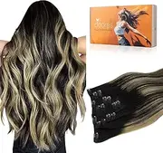 DOORES Human Hair Clip in Extensions, Balayage Natural Black to Light Blonde 12 Inch 80g 7pcs, Clip in Hair Extensions Human Hair Remy Hair Extensions Natural Hair Extensions Straight