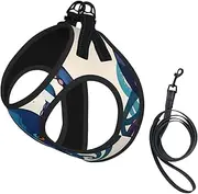 Blue and purple Octopus print Dog Harness and Leash Set, Reflective Adjustable Puppy Vest for Small Medium Large Dogs, Cats