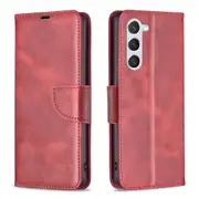 For Samsung Galaxy S25 Case, Lambskin Textured PU Leather Wallet Cover, Red
