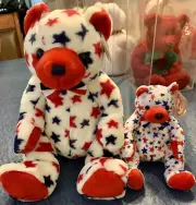 TY - Red, White & Blue Bear (Red Nose)- Buddy (14”) & Beanie (6”) - MWMTs