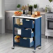 Rolling Kitchen Island 3-Tiers Drawer Dining Carts Wood Storage Shelf Food Prep