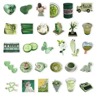 60張清新簡約綠色貼紙筆記本電腦手賬本水杯行李箱拉桿箱防水貼畫