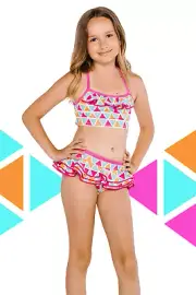 Masala Kids Girls' Little Ruffled Two Piece Mosaic Multi