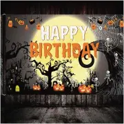 Pumpkin Patch Party Banner: Spooky Ghouls, Bats & Spiders - Happy Birthday Fabri