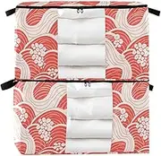 Red and White Japanese Waves 60/95 L zippered sweater storage with Reinforced Handles, clear window containers with lids for King Comforter Bedding Pillow Sheet