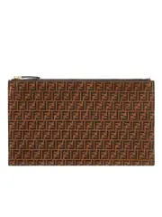 Fendi Flat Pouch Medium in Brown Leather
