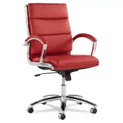 Alera Alera Neratoli Series Mid-Back Swivel/Tilt Chair, Red Soft Leather, Chrome