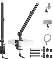 [NEEWER] Camera Desk Mount Stand 225° Tilt & 360° Swivel, 17.7"-24.8" Light Stand with C Clamp, 1/4" Ball Head, 3/8" & 5/8" Screw for Ring Light DSLR Phone Mount Overhead Photography, 2 Pack, ST-DR3560