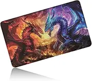 Dikoer for MTG Playmat 24 x 14 Inches, Card Playmat Stitched with Magic Zones Commander Deck Gaming Desk Mat Card Gameplay Pad for MTG TCG Trading Card Inked Game - Red Blue Dragon
