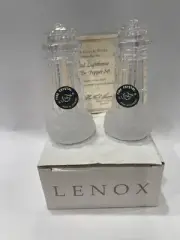 Vintage LENOX RARE Frosted Crystal Salt /Pepper Set Lighthouse New Unique Beach