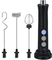 Milk Frother Handheld Electric Foam Maker USB Rechargeable Coffee Frother with 3 Stainless whisks, 3 Speed Adjustable Mini Blender for Coffee, Latte, Cappuccino, Egg Whisks, Hot Chocolate