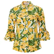 [Carolina Herrera] 3/4 Bow Flounce Sleeve Button Down Shirt