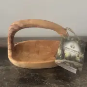 NEW Small Olive Wood Basket with Handle Rustic Arte Legno Italy 4.5” Tall