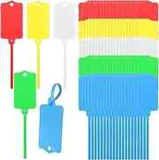 LeonBach 100 PCS Plastic Shipping Tags,1.46" x 2.48", Waterproof Labels Writable Hanging Tag with Sealing Strap,Shipping Cable Tie Label Tags for Keys Luggage Logistic Retail Inventory(Multicolored)