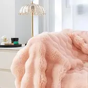 Abizarch Luxury Plush Throw Blanket 51×63in, Super Comfort Oversized Warm Bubble Plush Throw Blanket, Soft Cozy Blanket, Warm Bed Throws for Couch Chair Bed Sofa -Light Pink