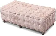 Ice Velvet Storage Stool Long Sofa Stool Shoe Change Stool European Style Storage Stool Home Bedroom Bed End Stool Fitting Room Rest Stool(Color:Beige)