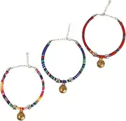 HOMOBABE 3pcs Adjustable Pet Collar with Bell Ethnic Style Cat Necklace Comfortable Safe for Cats Dogs Bright Colors for Everyday Wear