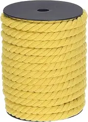 sourcing map Cotton Rope 3 Strand Twisted Braided Rope Cord, Yellow 23m/25 Yard 10mm Dia for Wall Hanging, Plant Hanger, Knitting, Macrame Knotting