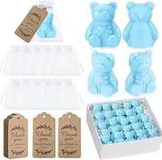 Buryeah 48 Pcs Small Bear Soaps Baby Shower Favors with Organza Bags Thanks Gift Tags, Handmade Cute Mini Soap Decorations Bulk for Wedding Gender Reveal Party Guests (Blue)