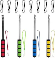 Enjoyist 4-Pack Assorted Color Telescoping Handheld Flagpole, Extendable Stainless Portable Steel Banner Tour Guides & Pointer for Teachers, with Clips (63'' Flagpole)