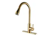 Brushed Gold Kitchen Faucet with Pull Down Sprayer Stainless Steel Copper Sink Faucet for RV Kitchen Bathroom